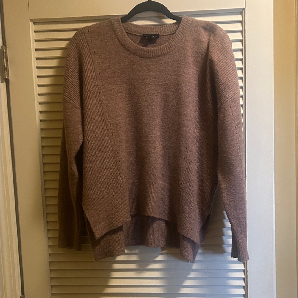 Topshop Taupe/purple Crew Neck Sweater S/M